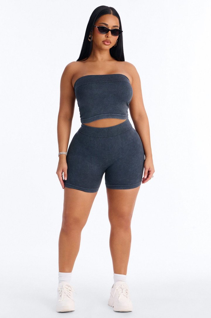 Off Duty Mineral Washed Strapless Short Set - Black