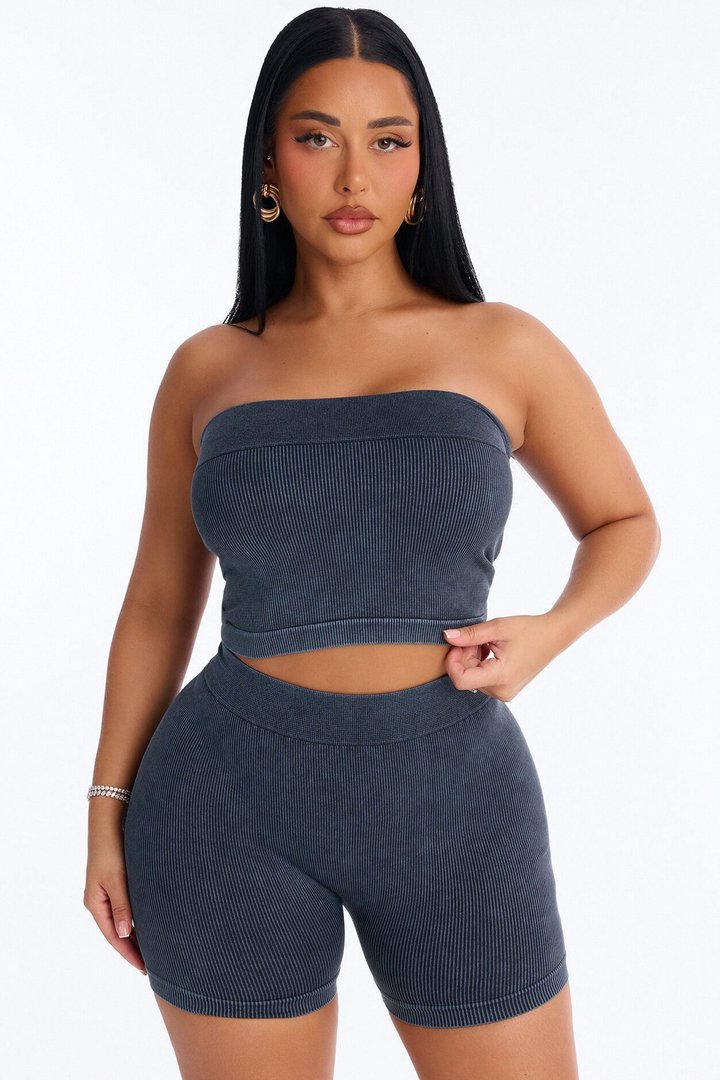 Off Duty Mineral Washed Strapless Short Set - Black