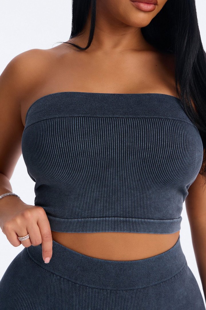 Off Duty Mineral Washed Strapless Short Set - Black