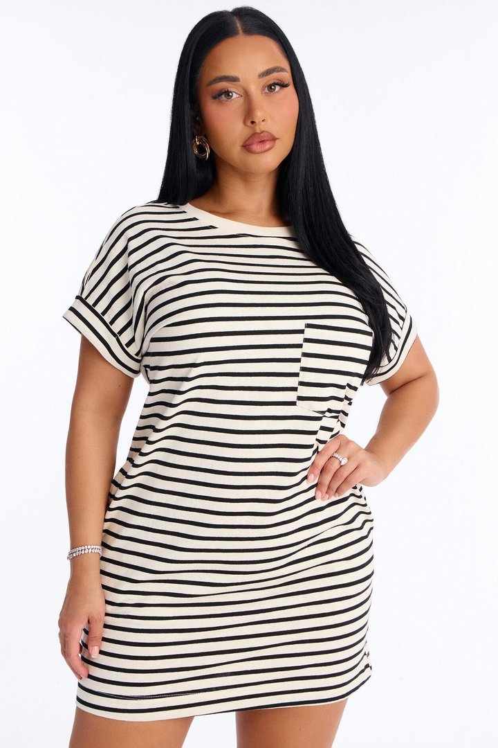 Raelynn Short Sleeve Cotton Shirt Mini Dress - Black/White