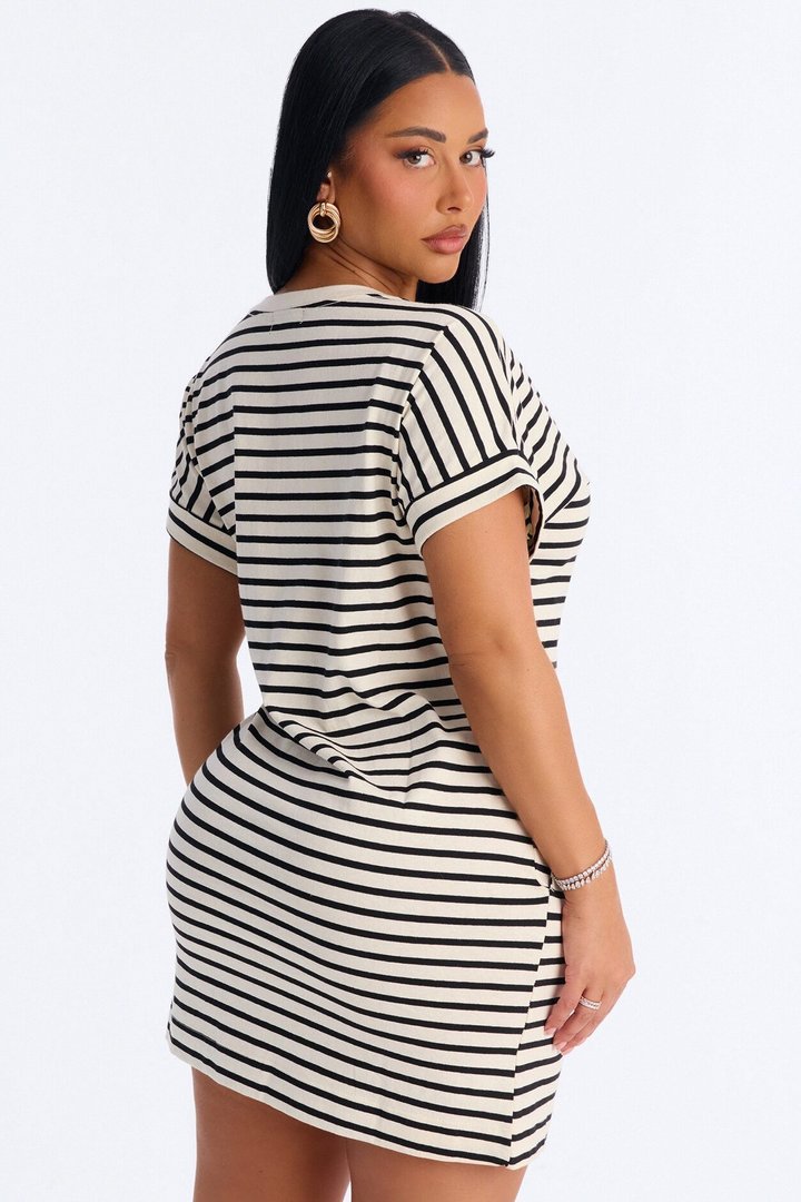 Raelynn Short Sleeve Cotton Shirt Mini Dress - Black/White