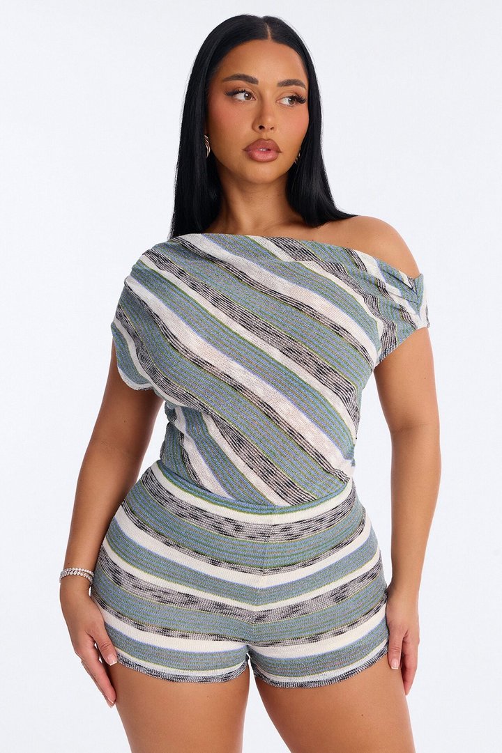 Marley Striped Knit Micro Romper - Green