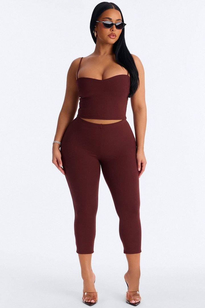 Mila Tank Top Capri Set - Brown