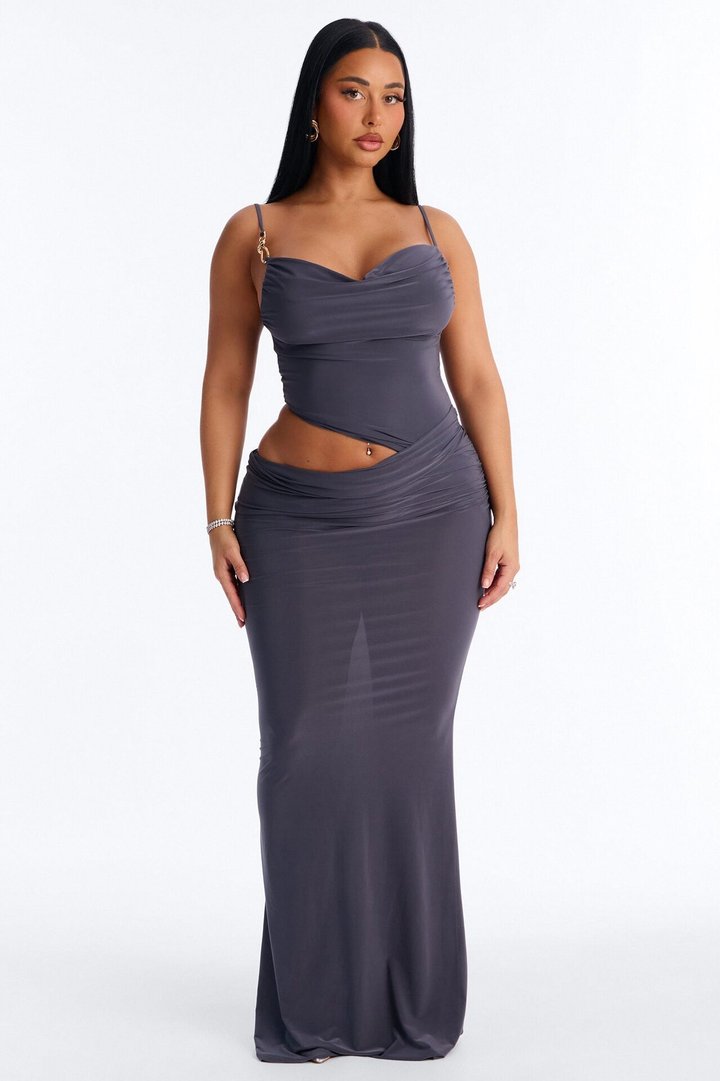 Island Time Cut Out Draped Maxi Dress - Charcoal