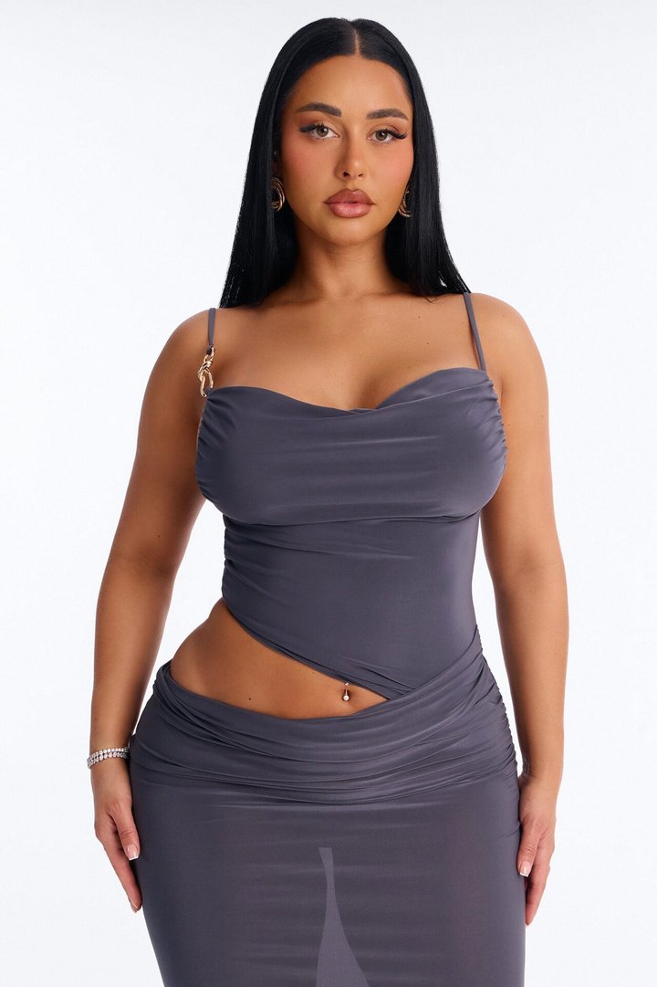 Island Time Cut Out Draped Maxi Dress - Charcoal