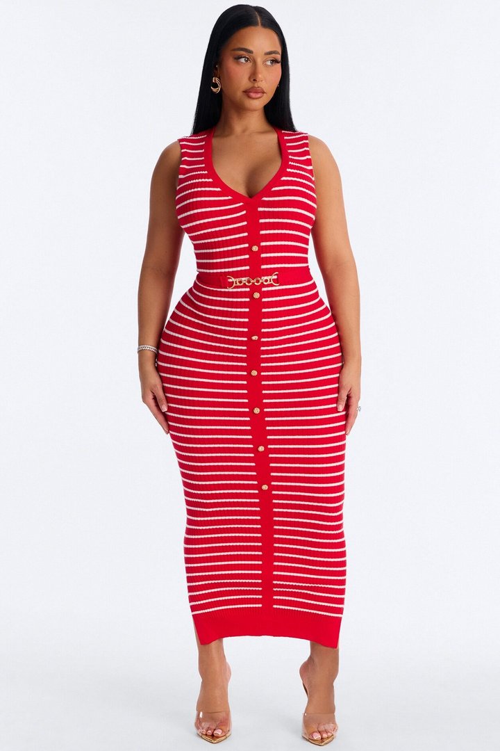 Serena Striped Sweater Maxi Dress - Red/White