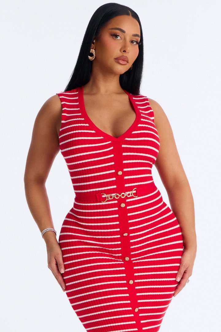 Serena Striped Sweater Maxi Dress - Red/White