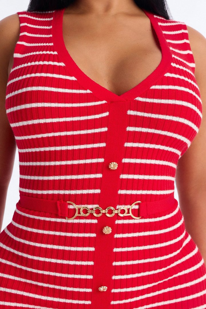 Serena Striped Sweater Maxi Dress - Red/White