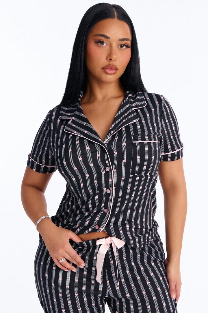 True Love Short Sleeve PJ Pant Set - Black/combo
