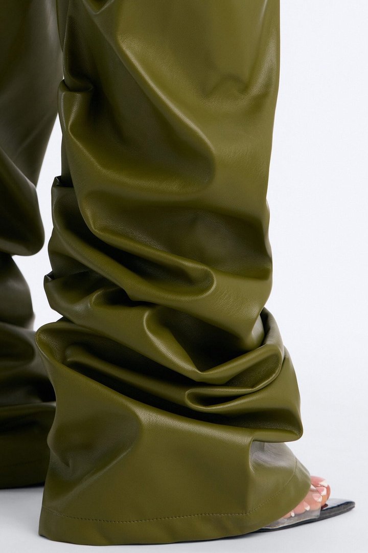 Making A Statement Faux Leather Stacked Pant 36 - Olive
