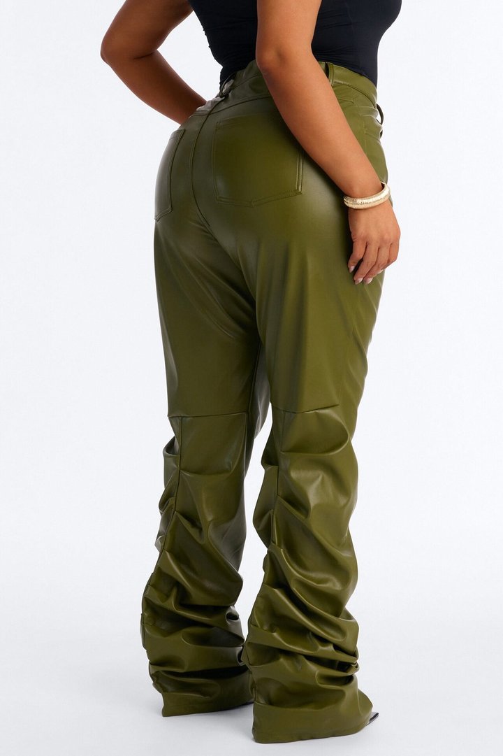 Making A Statement Faux Leather Stacked Pant 36 - Olive