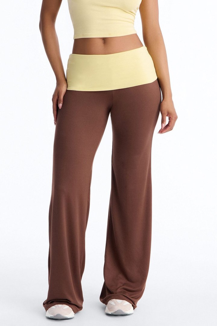 Aniyah Fold Over Flare Pant - Brown Combo