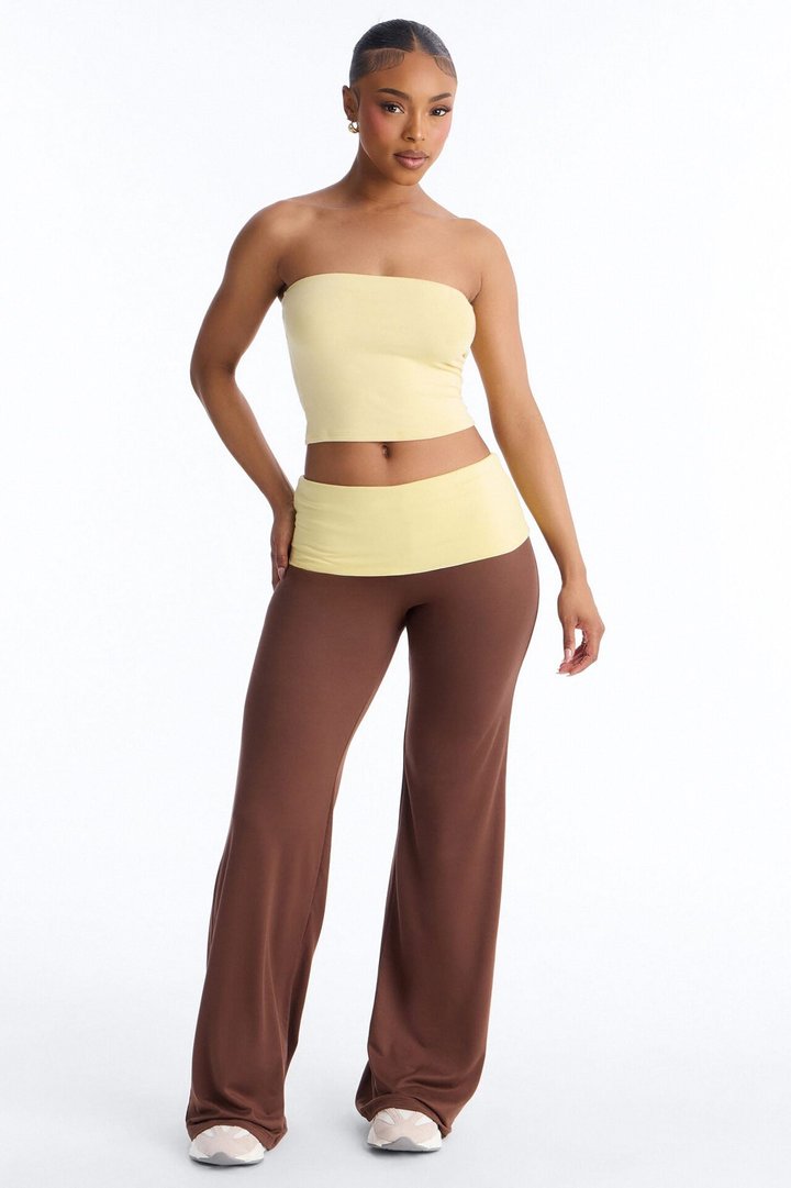 Aniyah Fold Over Flare Pant - Brown Combo