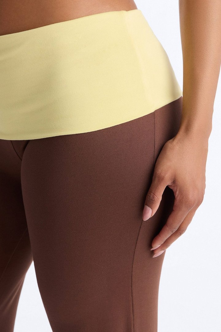 Aniyah Fold Over Flare Pant - Brown Combo