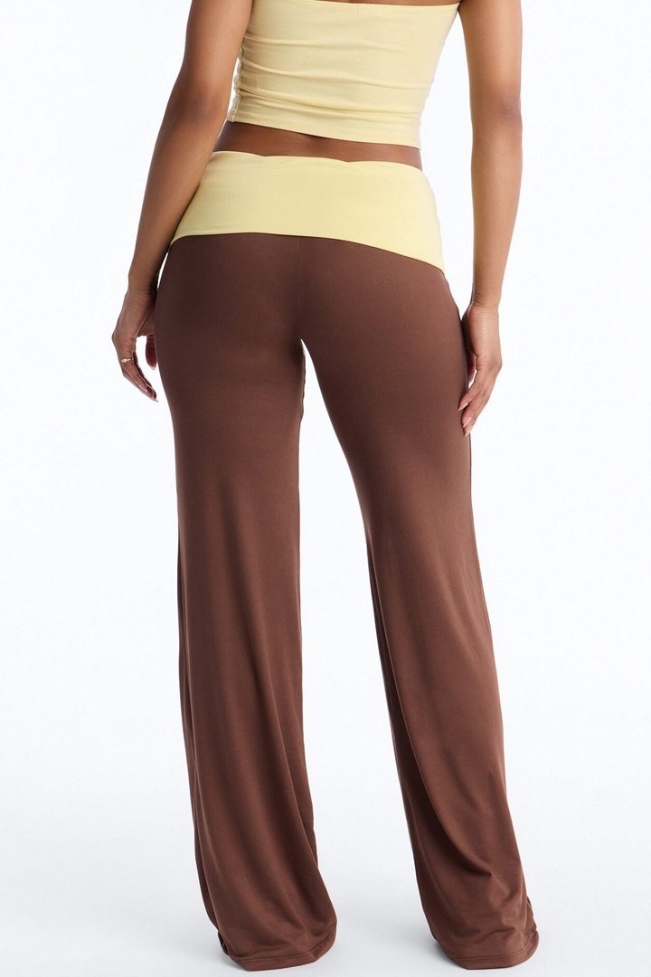Aniyah Fold Over Flare Pant - Brown Combo