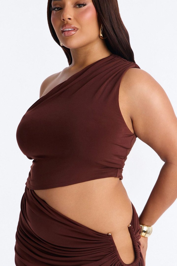 City Pulse One Shoulder Midi Dress - Chocolate