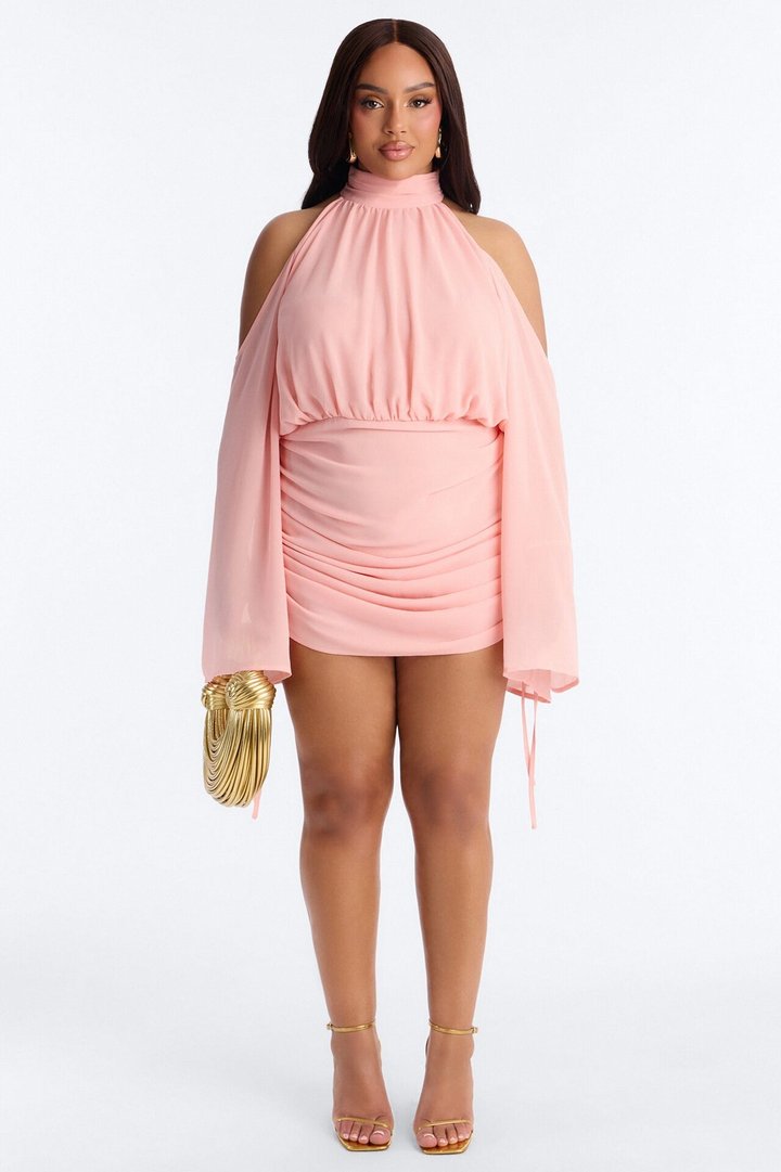 Kyra Cold Shoulder Chiffon Mini Dress - Pink
