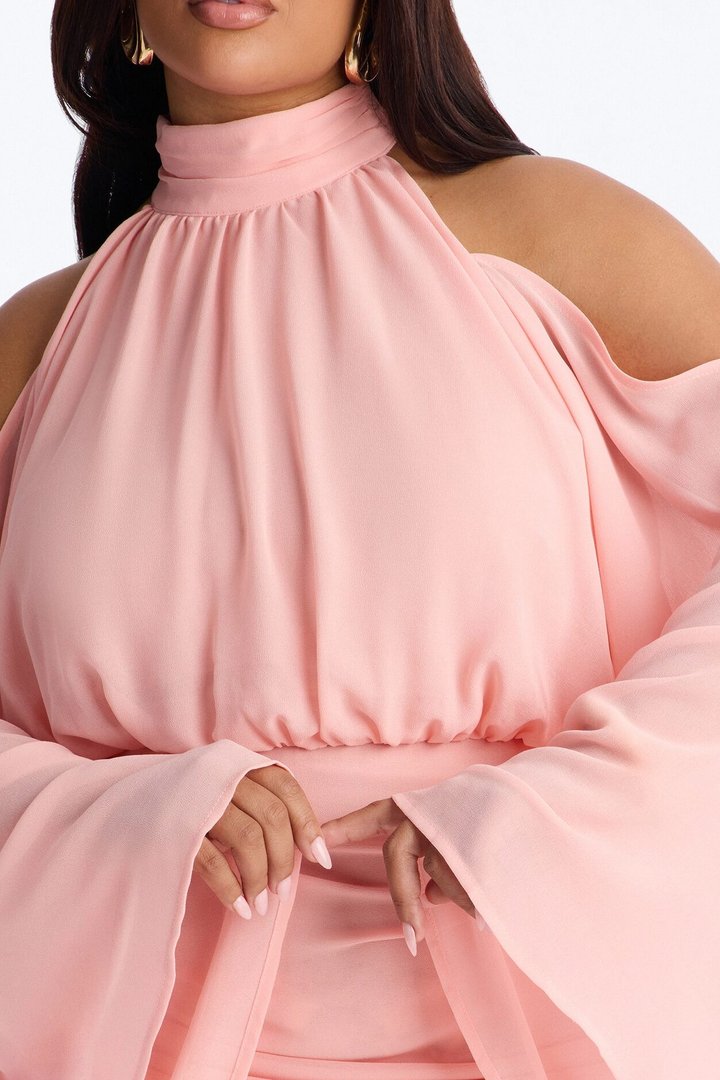 Kyra Cold Shoulder Chiffon Mini Dress - Pink