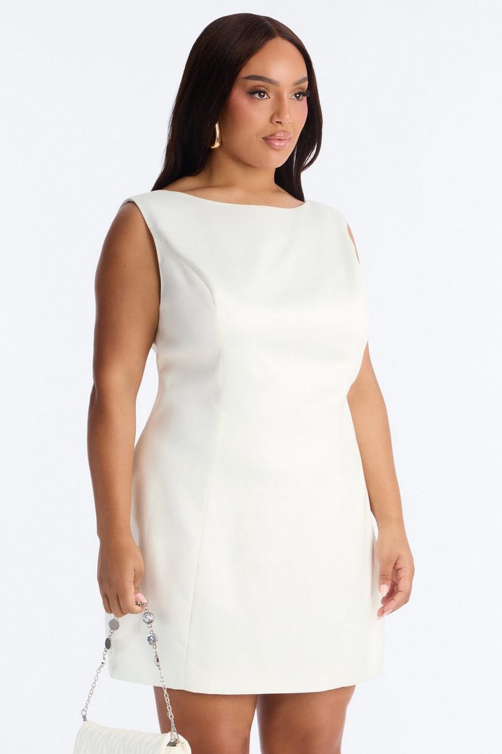 Darling Bow Satin Backless Mini Dress - Off White