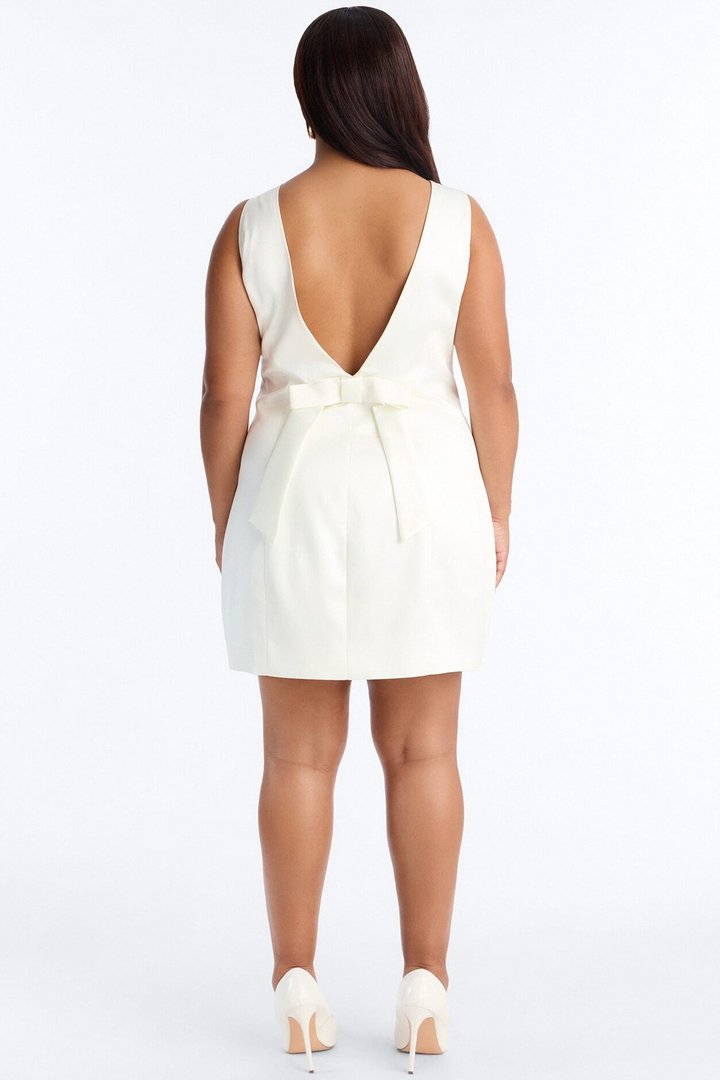 Darling Bow Satin Backless Mini Dress - Off White