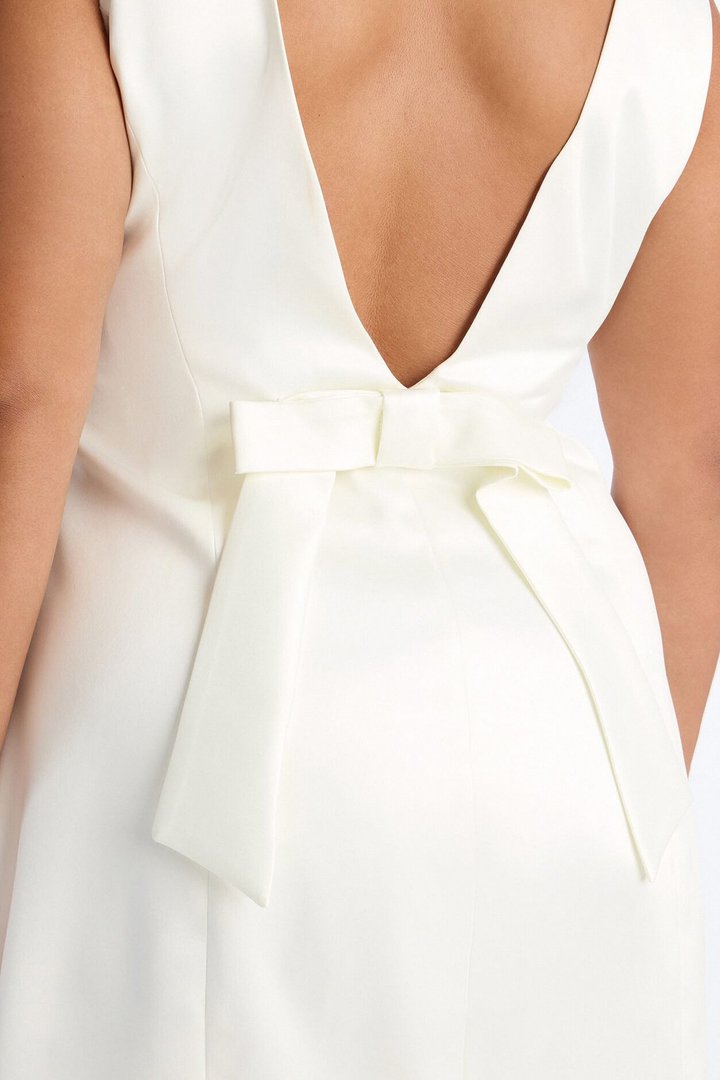Darling Bow Satin Backless Mini Dress - Off White