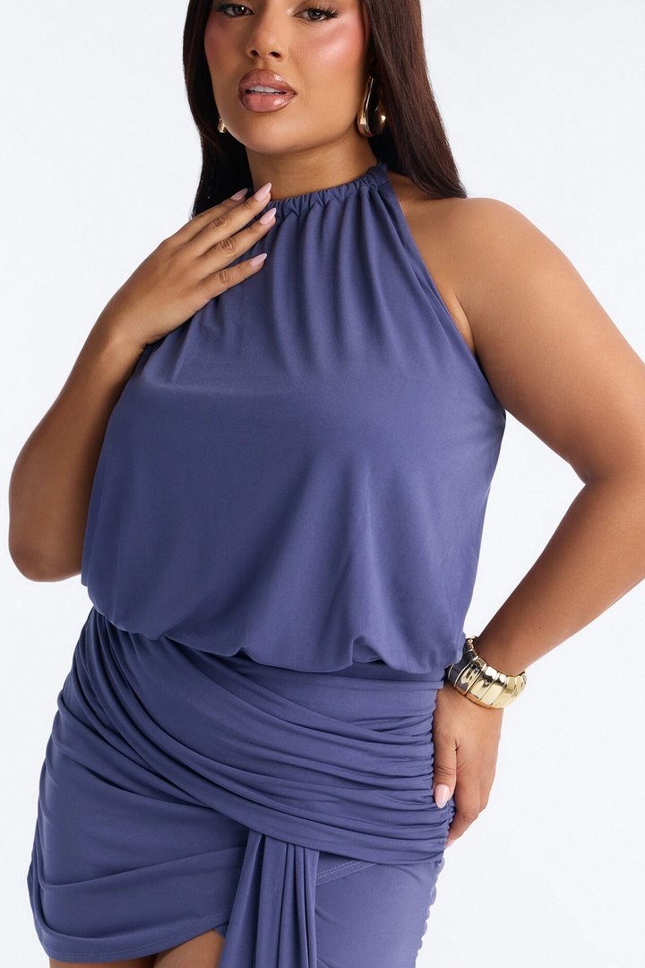 City Pulse Draped Mini Dress - Dusty Blue