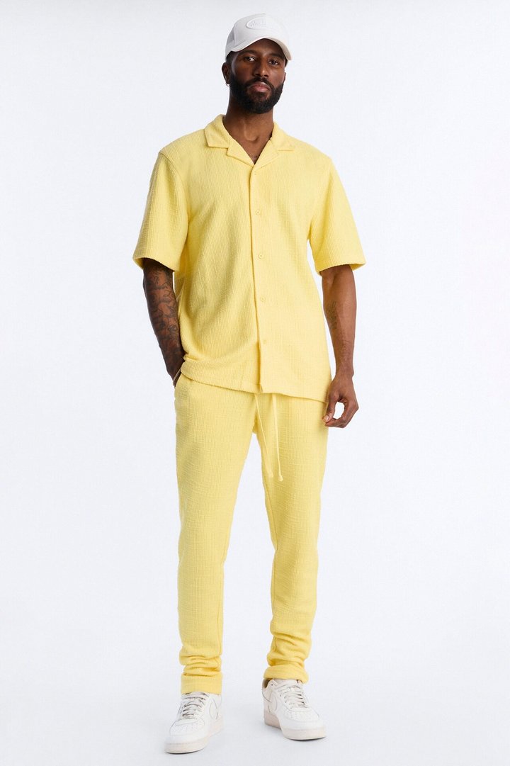 Dean Textured Short Sleeve Button Up Shirt - Butter Yellow