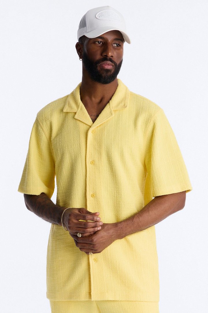 Dean Textured Short Sleeve Button Up Shirt - Butter Yellow