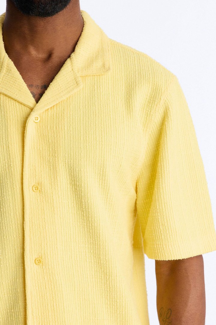 Dean Textured Short Sleeve Button Up Shirt - Butter Yellow