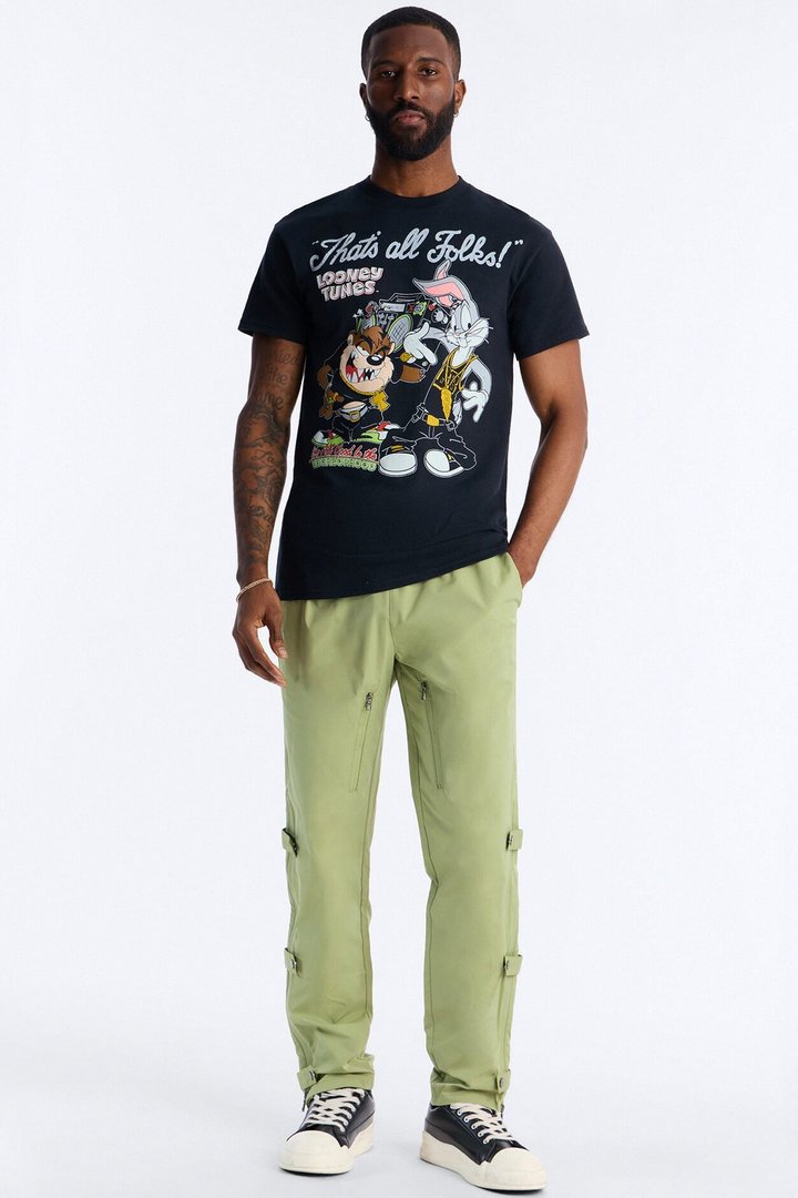 Looney Tunes Thats All Folks Rhinestone Short Sleeve Tee - Black