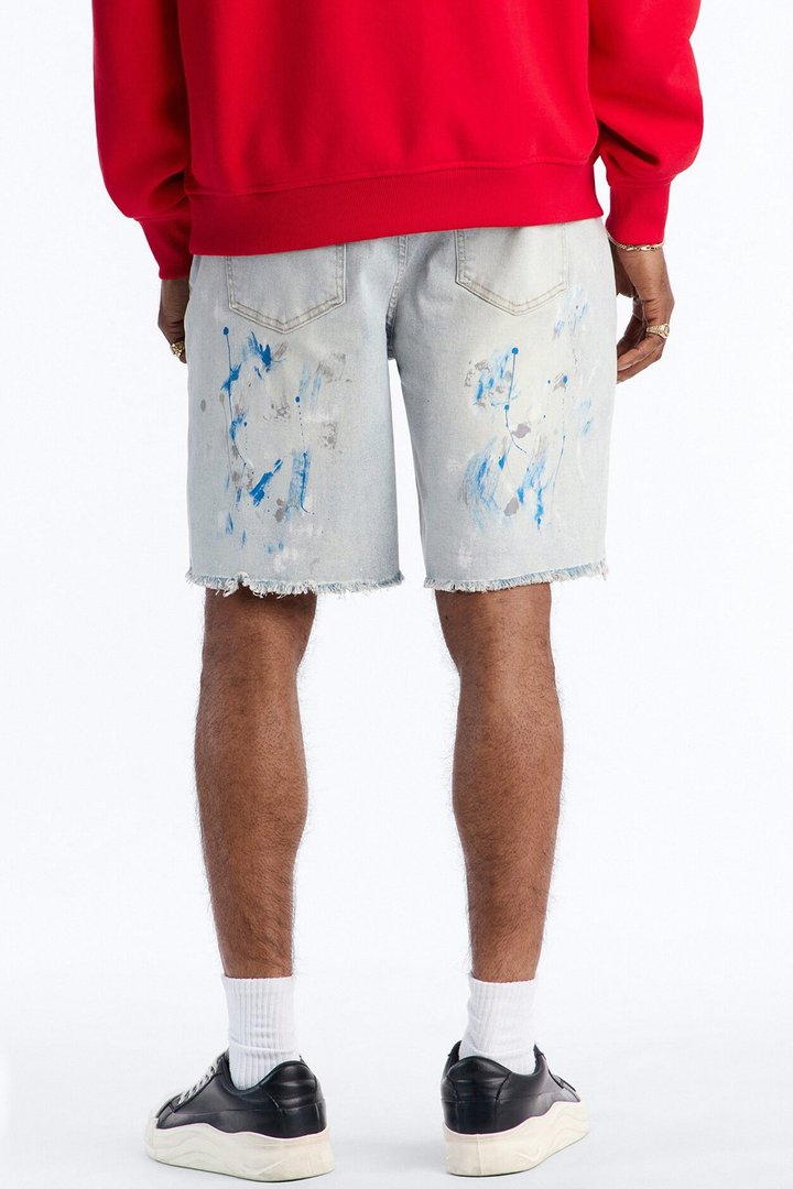 Slim Distressed Painter Denim Short - Light Wash