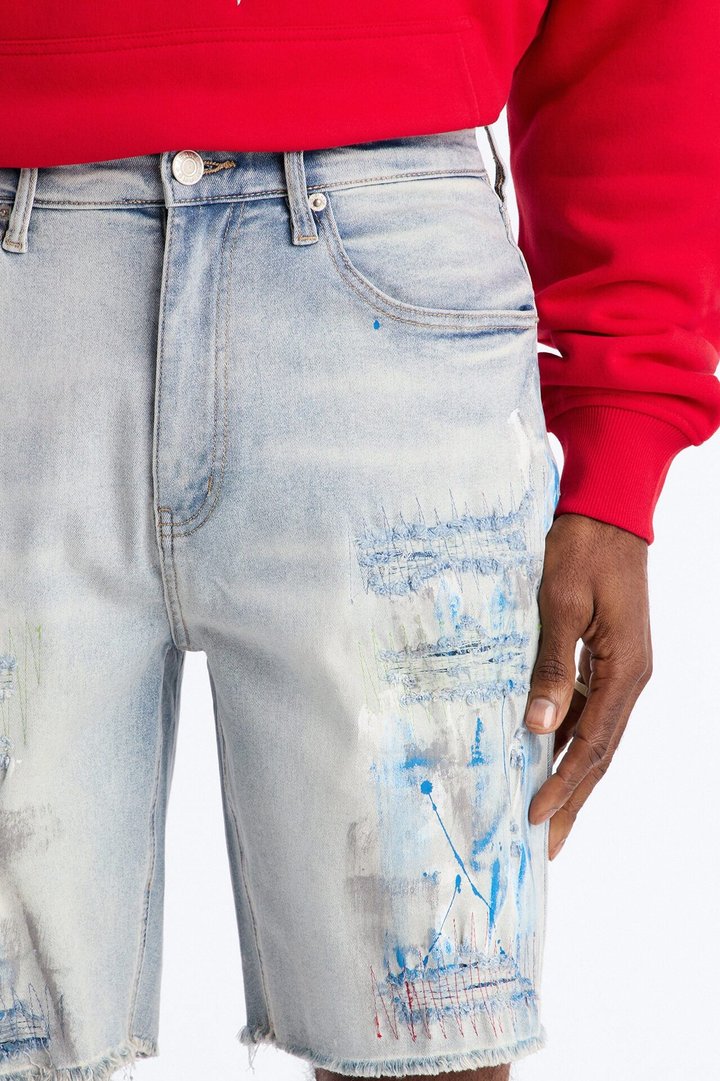Slim Distressed Painter Denim Short - Light Wash