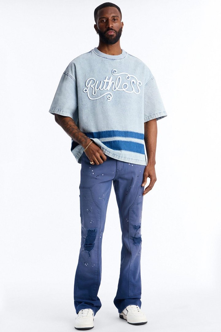 Boxy Ruthless Denim Short Sleeve Tee - Light Wash