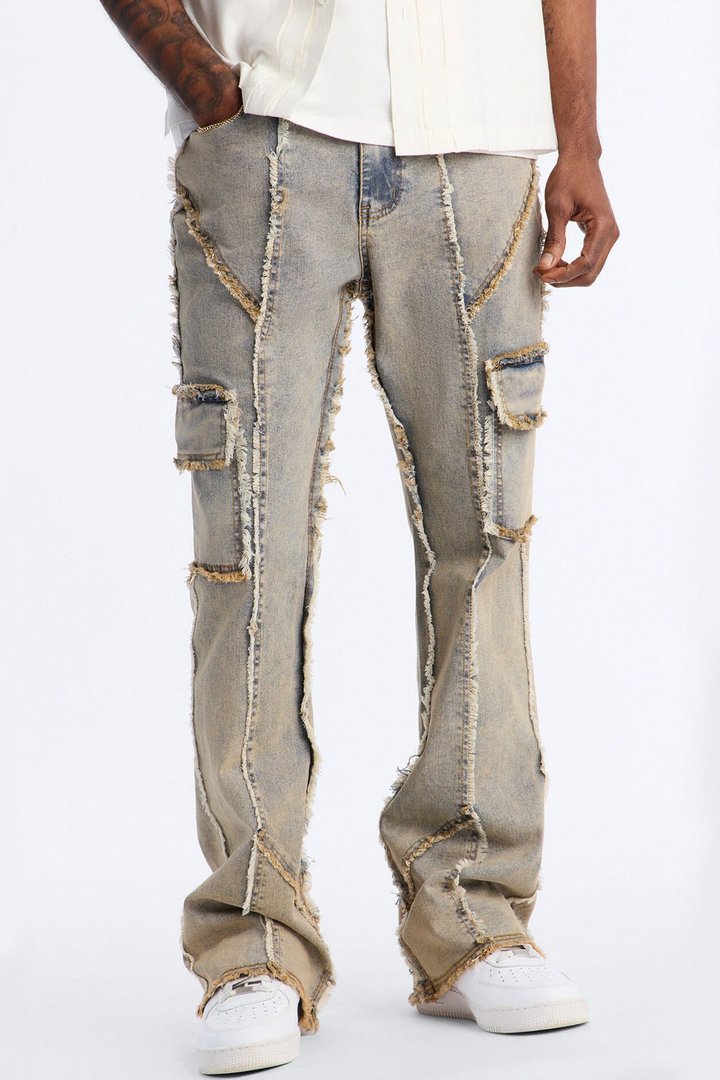 Raw Edge Skinny Stacked Flare Jeans - Vintage Wash