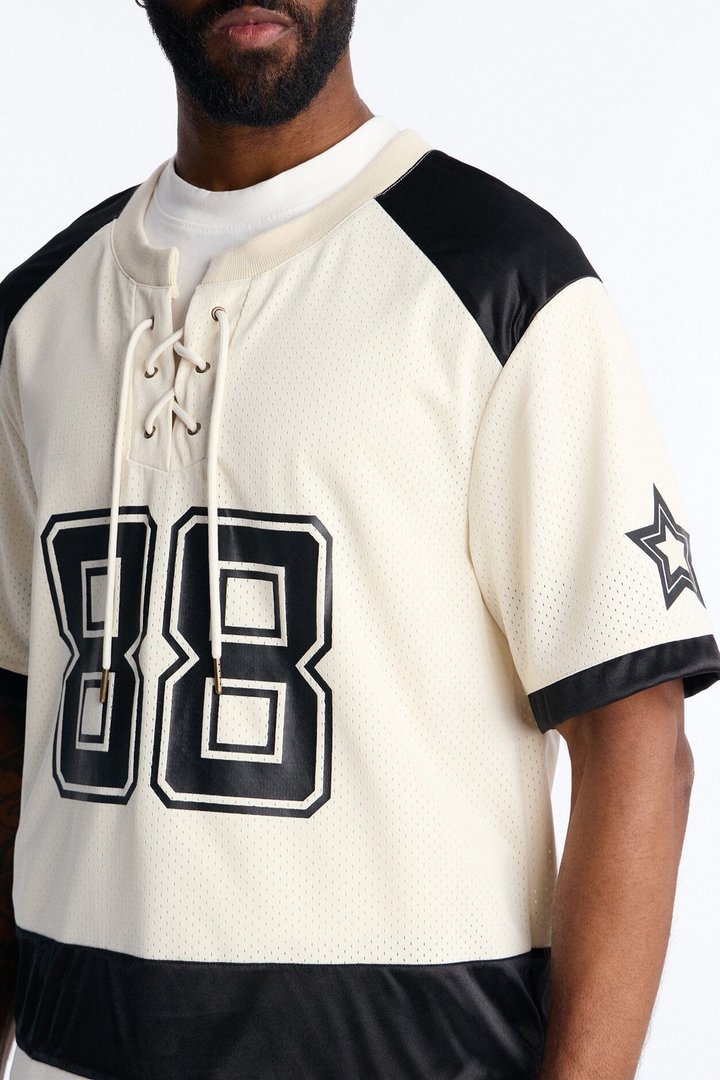 Relaxed Good Times Retro Varsity Jersey - Cream