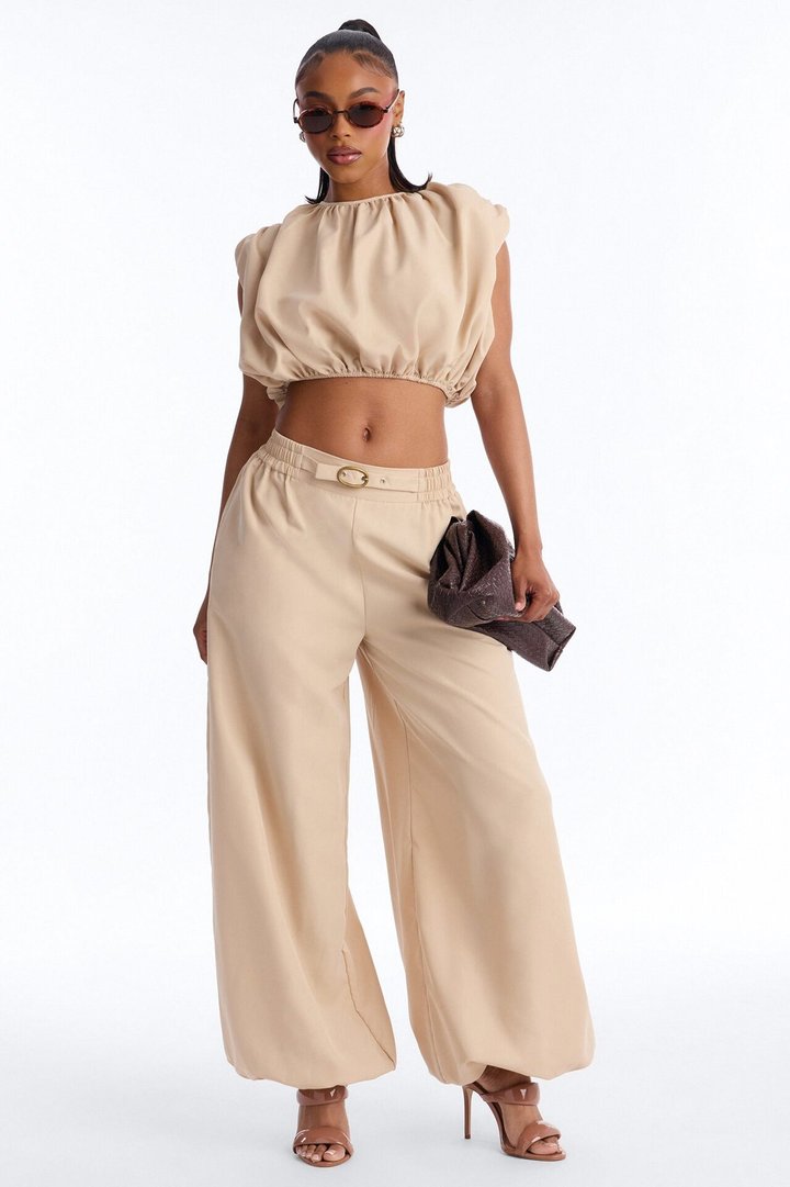 Celine Belted Balloon Pant Set - Khaki