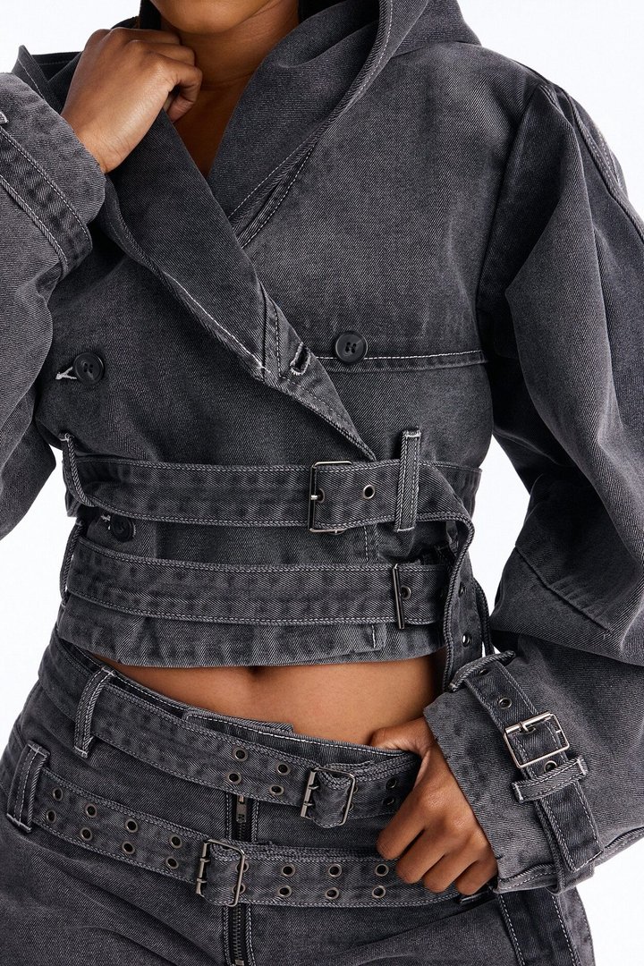 Loving London Hooded Denim Crop Trench - Grey