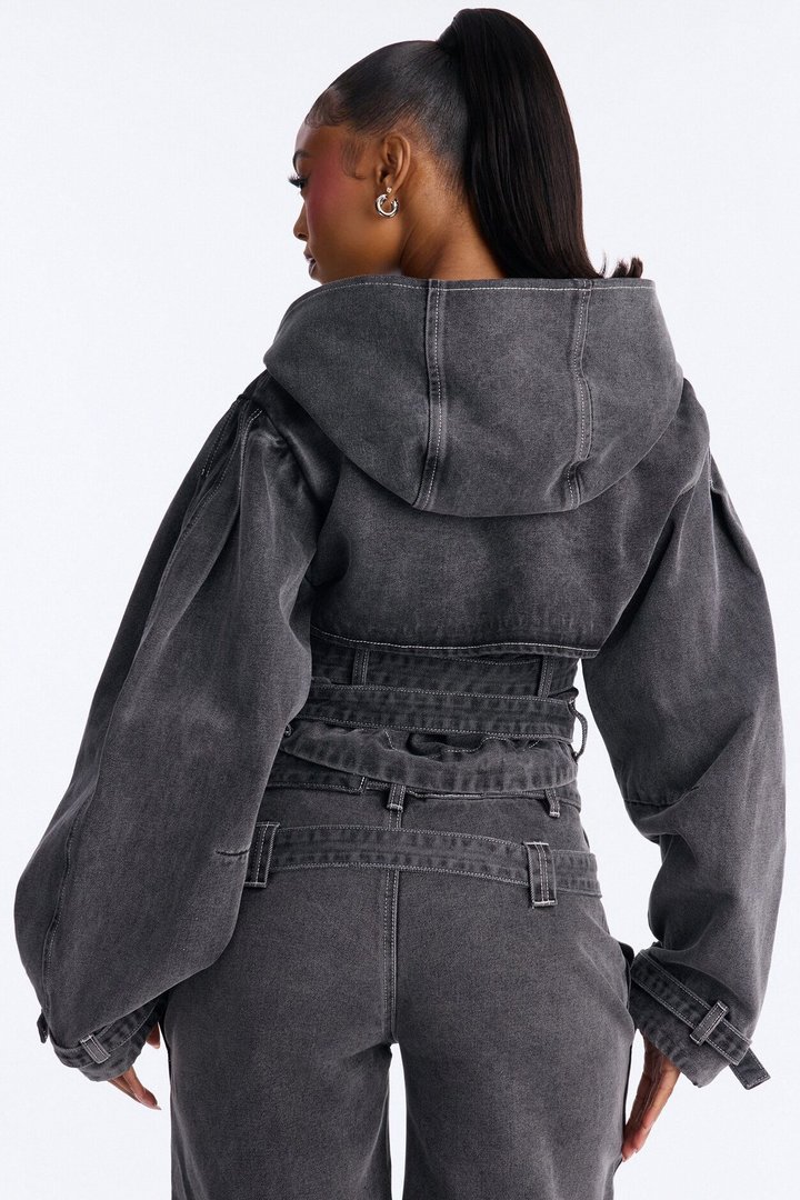 Loving London Hooded Denim Crop Trench - Grey