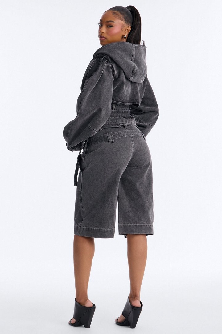 Loving London Belted Denim Jorts - Grey
