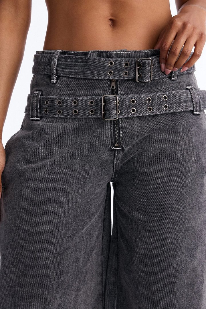 Loving London Belted Denim Jorts - Grey