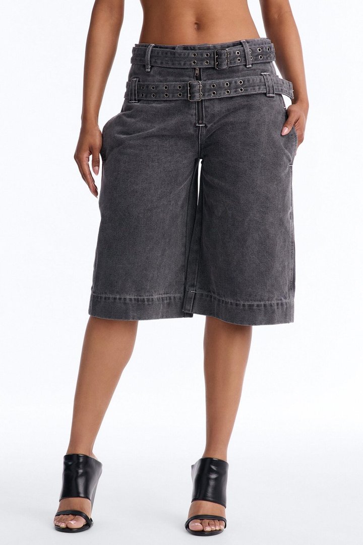 Loving London Belted Denim Jorts - Grey