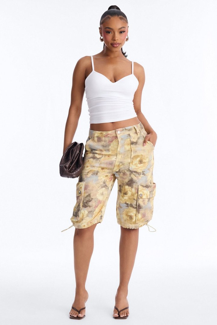 First Impression Cargo Denim Jorts - Yellow/combo