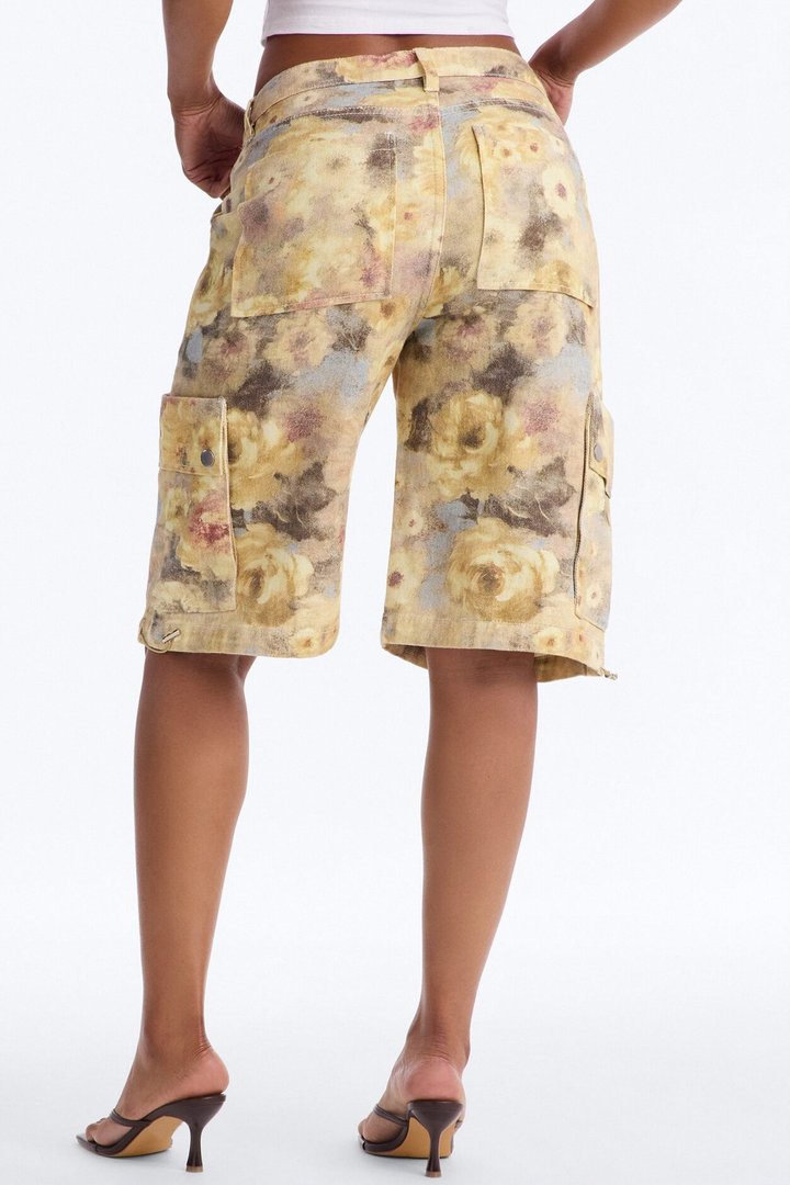 First Impression Cargo Denim Jorts - Yellow/combo