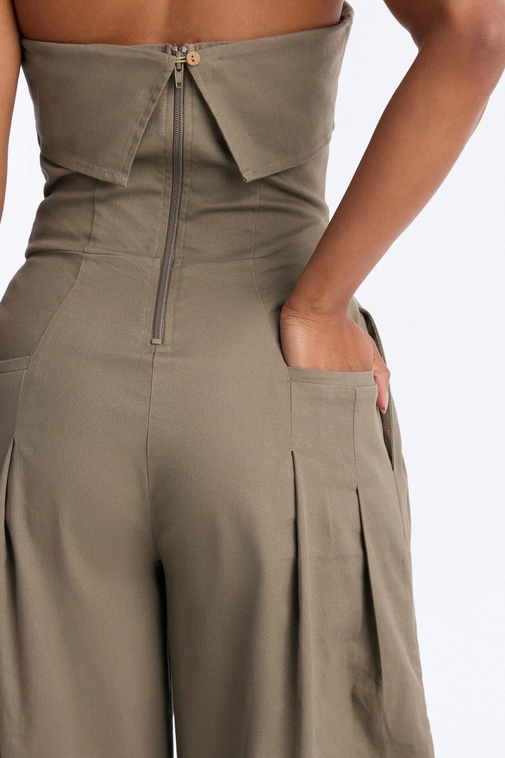 Iman Twil Wide Leg Jumpsuit - Olive