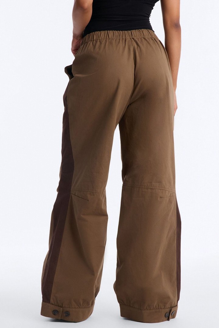Zuri Mid Rise Colorblock Wide Leg Pant 32″ - Olive/combo