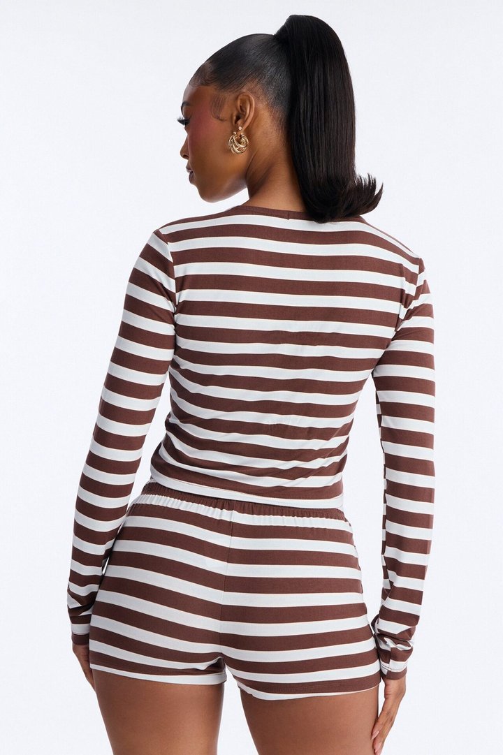 Angelica Stripe Short Set - Brown/combo