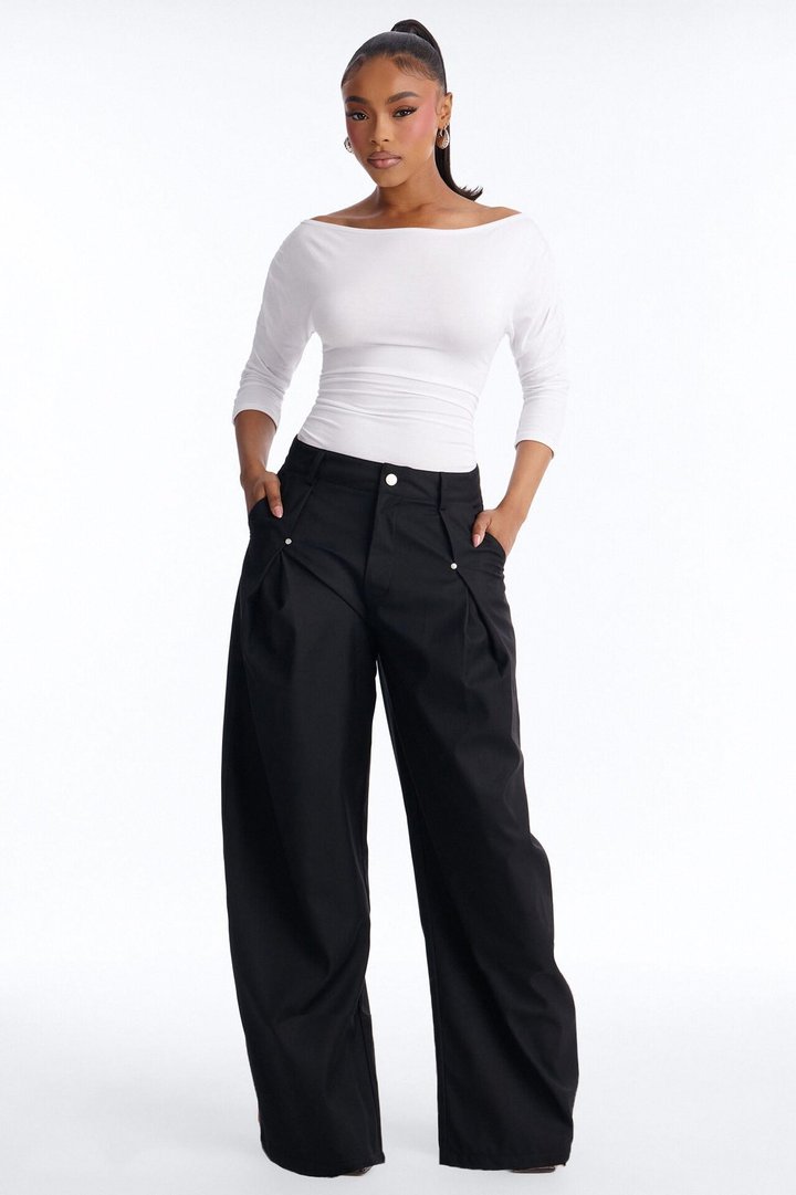 Mara High Rise Barrel Leg Twill Pant 30″ - Black