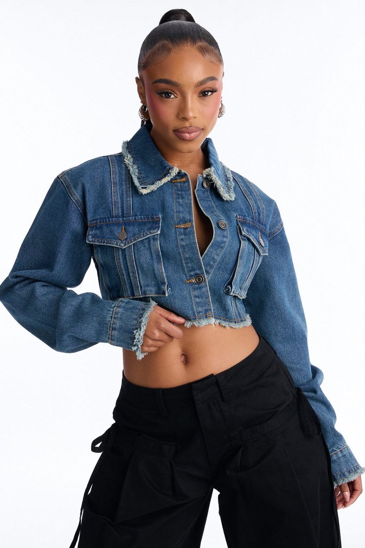 Higher Up Cropped Denim Jacket - Medium Wash
