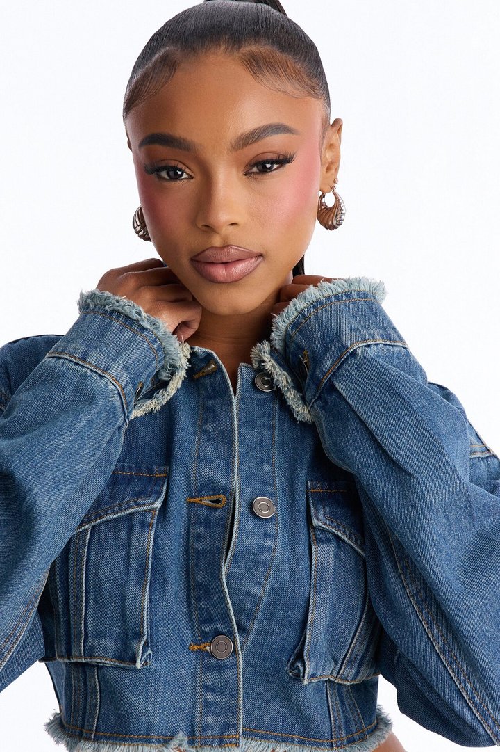 Higher Up Cropped Denim Jacket - Medium Wash