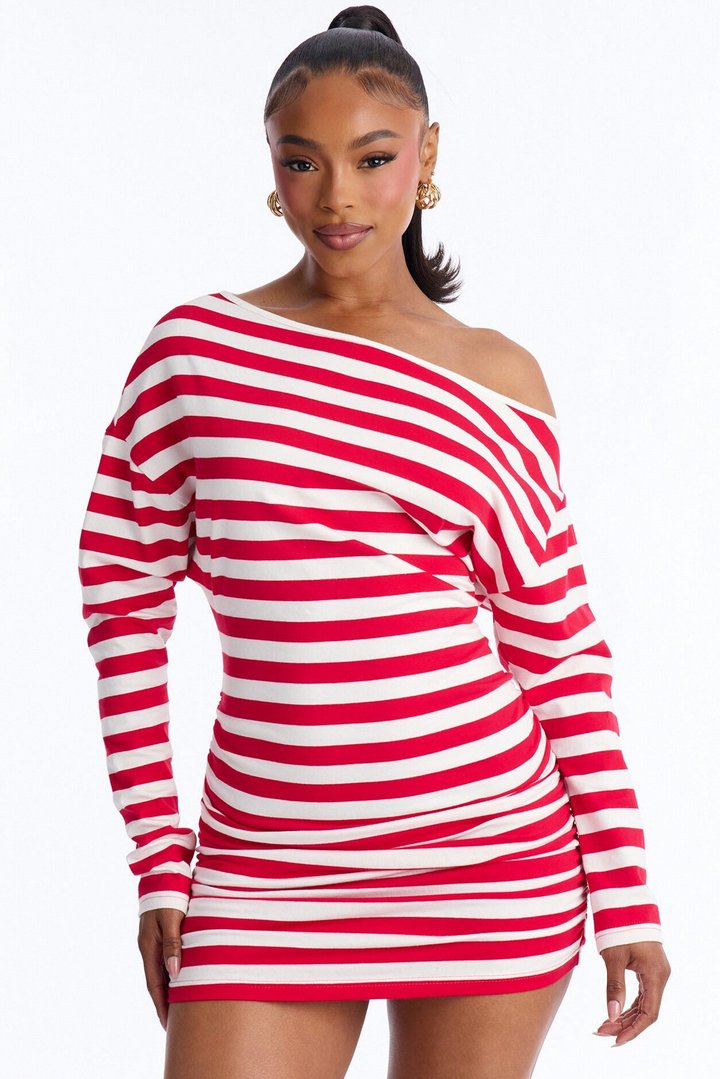 Brinley Striped Cotton Mini Dress - Red/White
